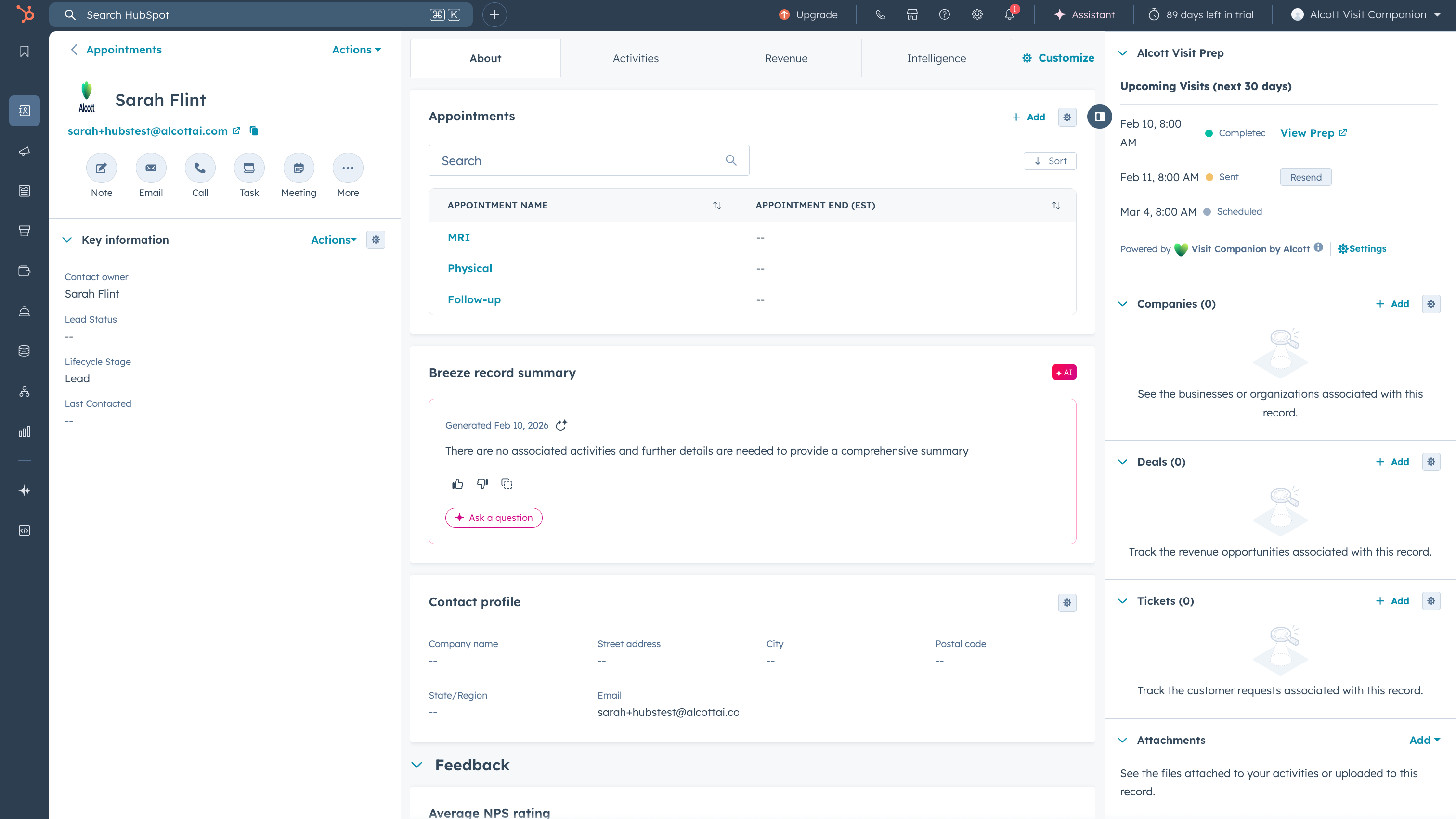 CRM Card with appointment status & resend